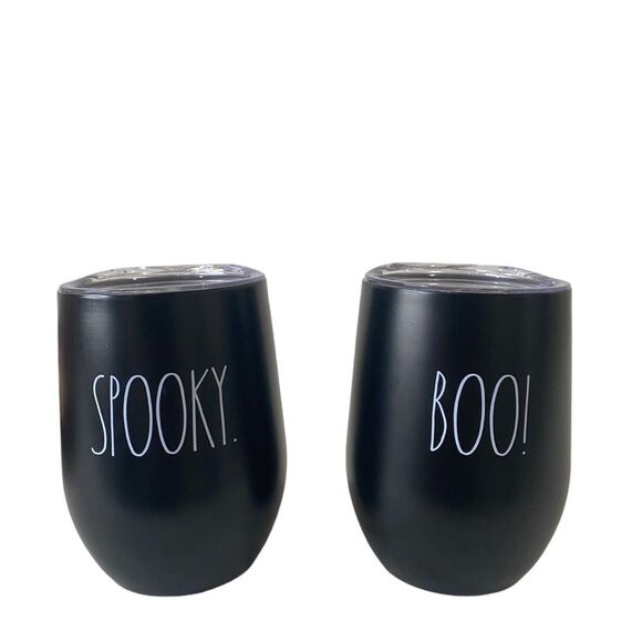 Rae Dunn Black Halloween SPOOKY & BOO black drinkware cups Tumblers - Picture 1 of 8